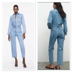 Zara Light Blue Denim Jumpsuit